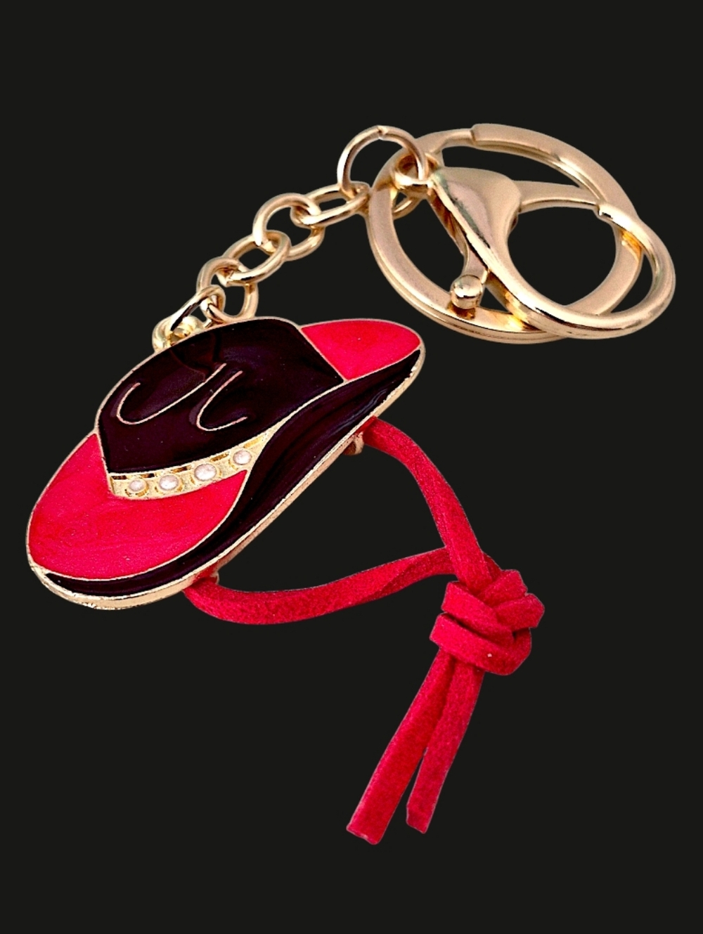 Western Cowboy Hat Bag Charm / Keychain with Red Suede Tassel